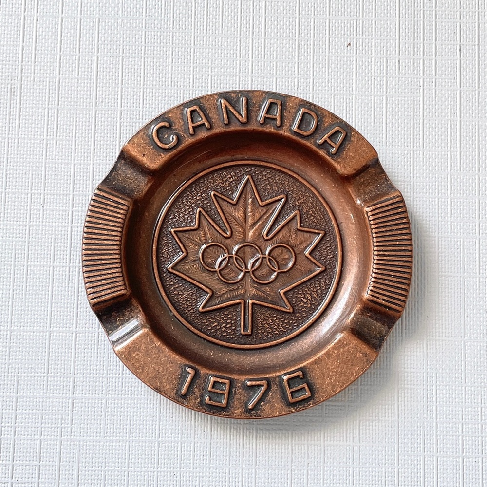 Vintage 1976 Montreal Olympics Copper Maple Leaf Ashtray 50th Anniversary